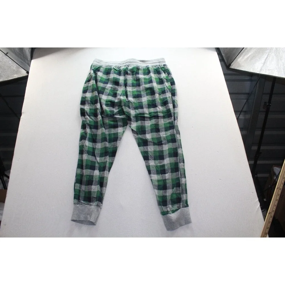 Hanes Mens 2XL Plaid Flannel Pajama Pants Green Gray Black Lounge Sleepwear